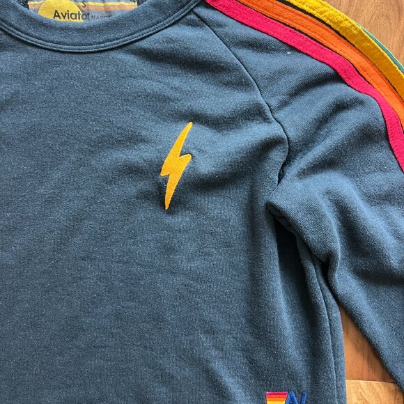 Aviator Nation Bolt Embroidery Classic Cropped Crew Sweatshirt - Rainbow Stripes - Picture 2 of 3